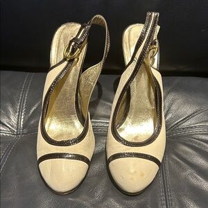 Elegant Cream and Brown Women's Coach Cecilia Slingback Heels
